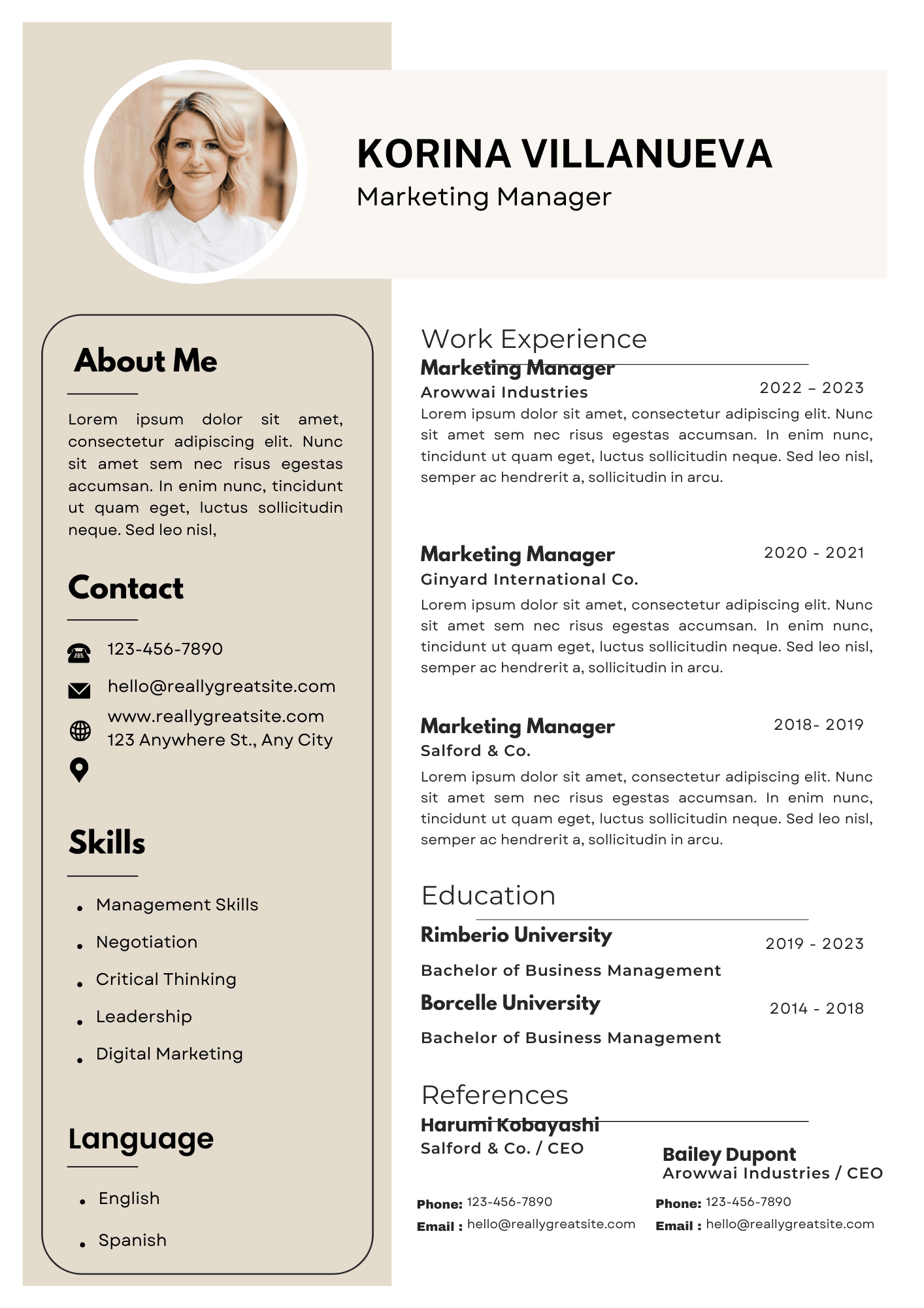 Beige and Khaki Modern Resume.pdf Beige and Khaki CV Template