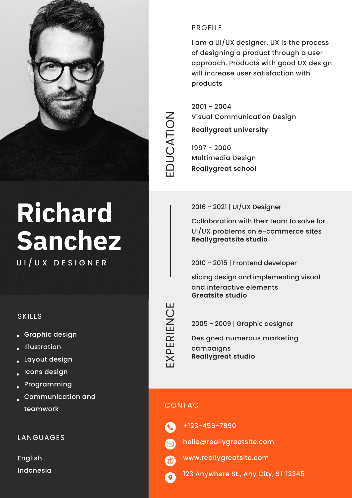 Black Orange Modern UIUX Designer Professional Resume.pdf Black Orange Modern