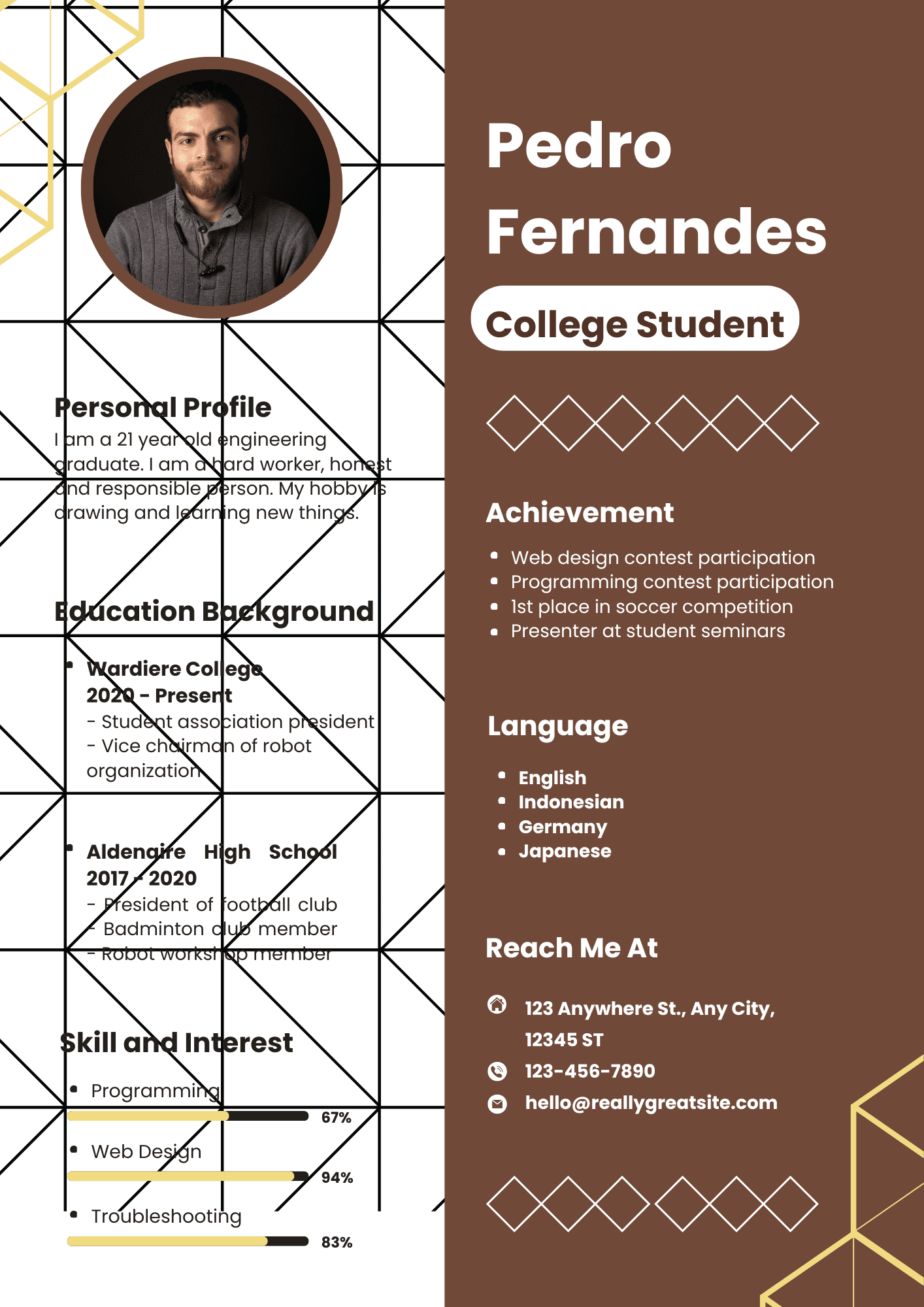 Brown White Modern CV Template Brown White Modern CV Template