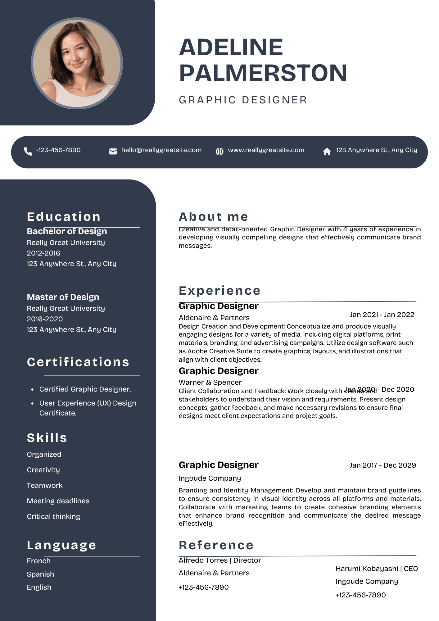 Dark Blue and White CV Template Dark Blue and White CV Template