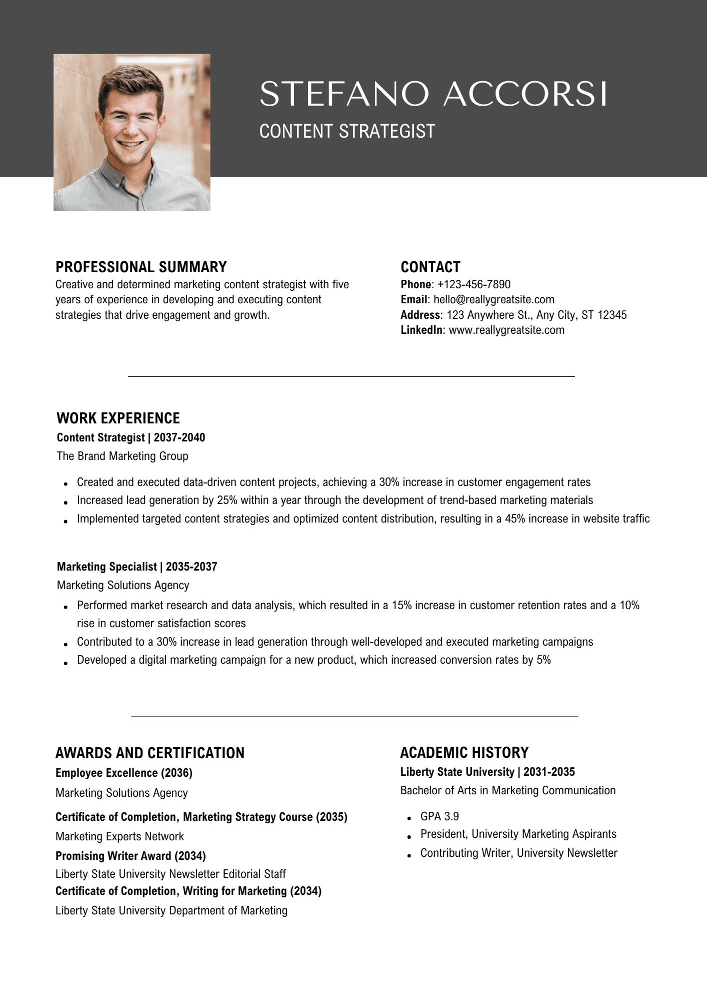 Marketing and Sales Resume in Grey Black Simple Style.pdf Marketing and Sales CV Template