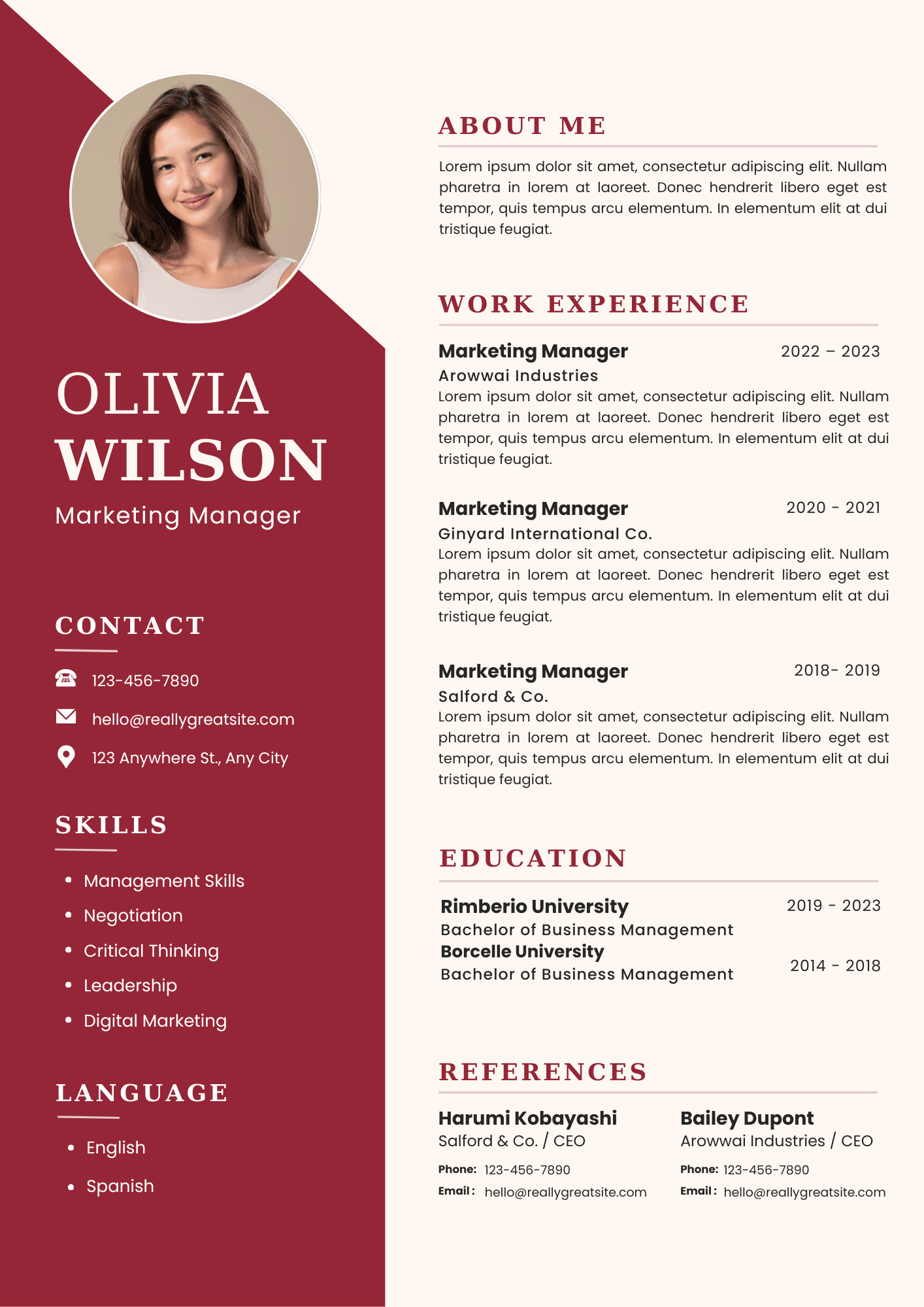 Pink and Maroon Photo Modern Resume.pdf Pink and Maroon CV Template