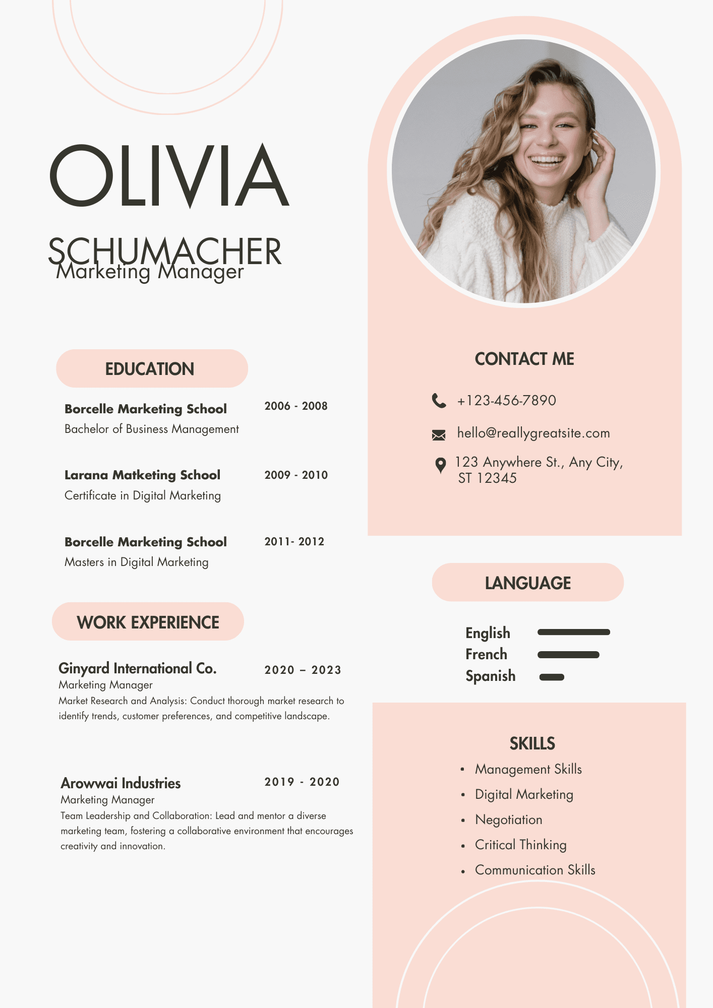 Pink and grey Professional Resume.pdf Pink and Grey CV Template