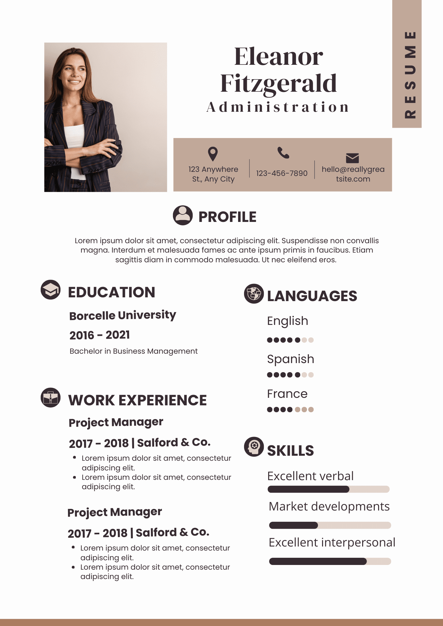 White And Brown Modern Professional Administration Resume.pdf White And Brown Modern CV Template